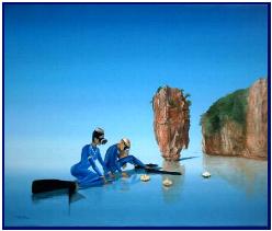 CHANDELLES VOTIVES A PHANG NGA, oil on canvas by pascal Lecocq